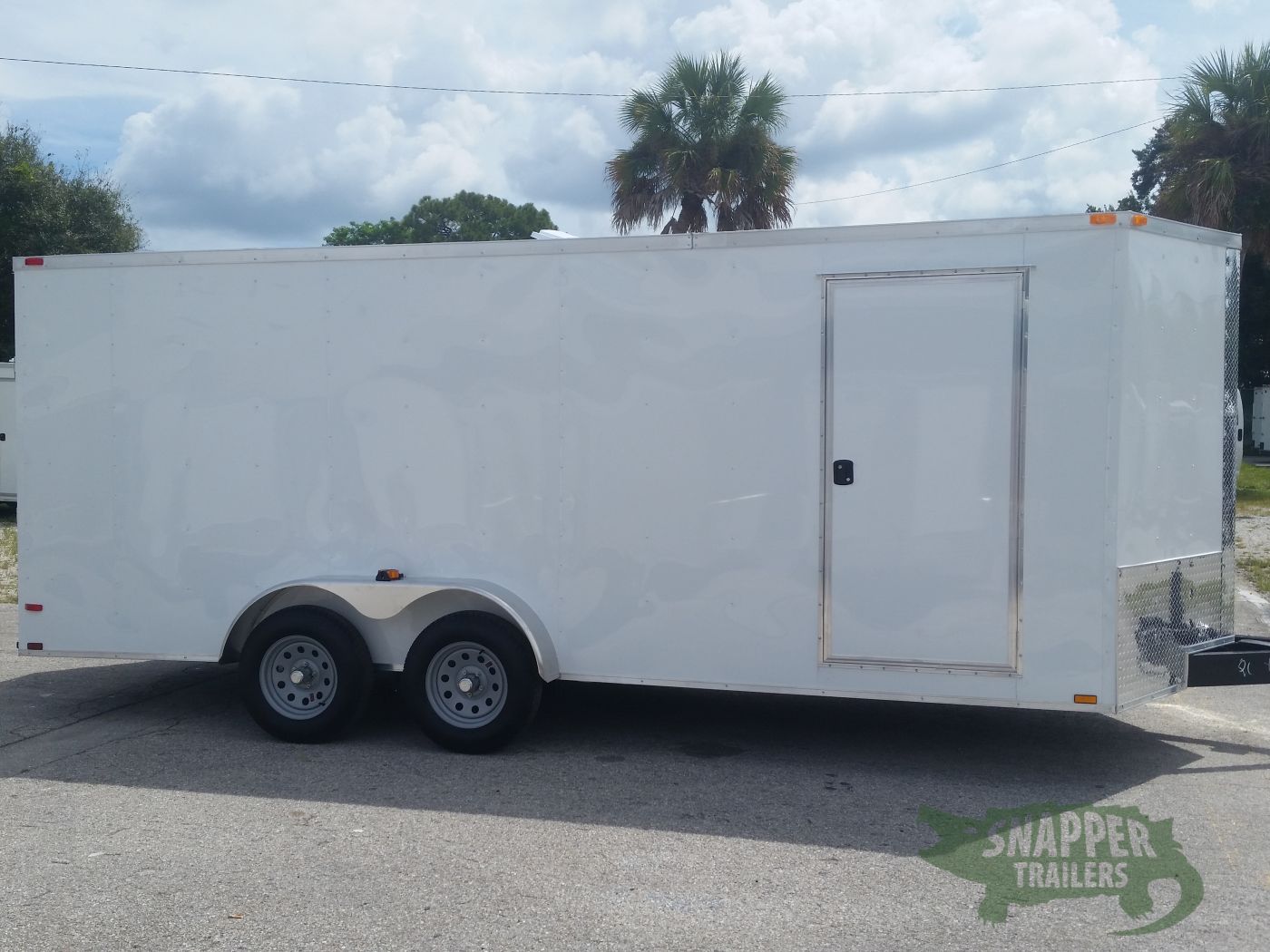 Quality Cargo 7x18 TA Trailer - White, Ramp, Side Door, Extra Height