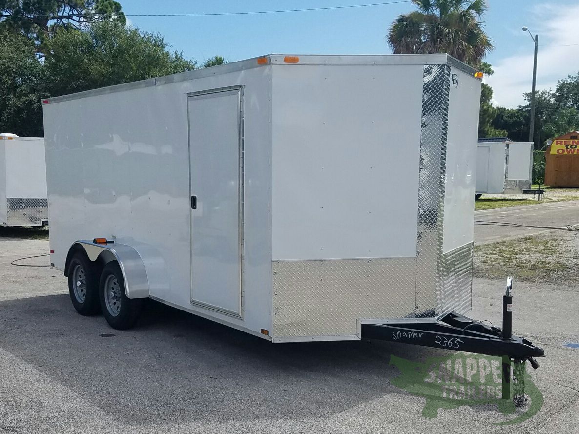 Quality Cargo 7x16 TA Trailer - White, Ramp, Side Door, Extra Height, Extended Tongue