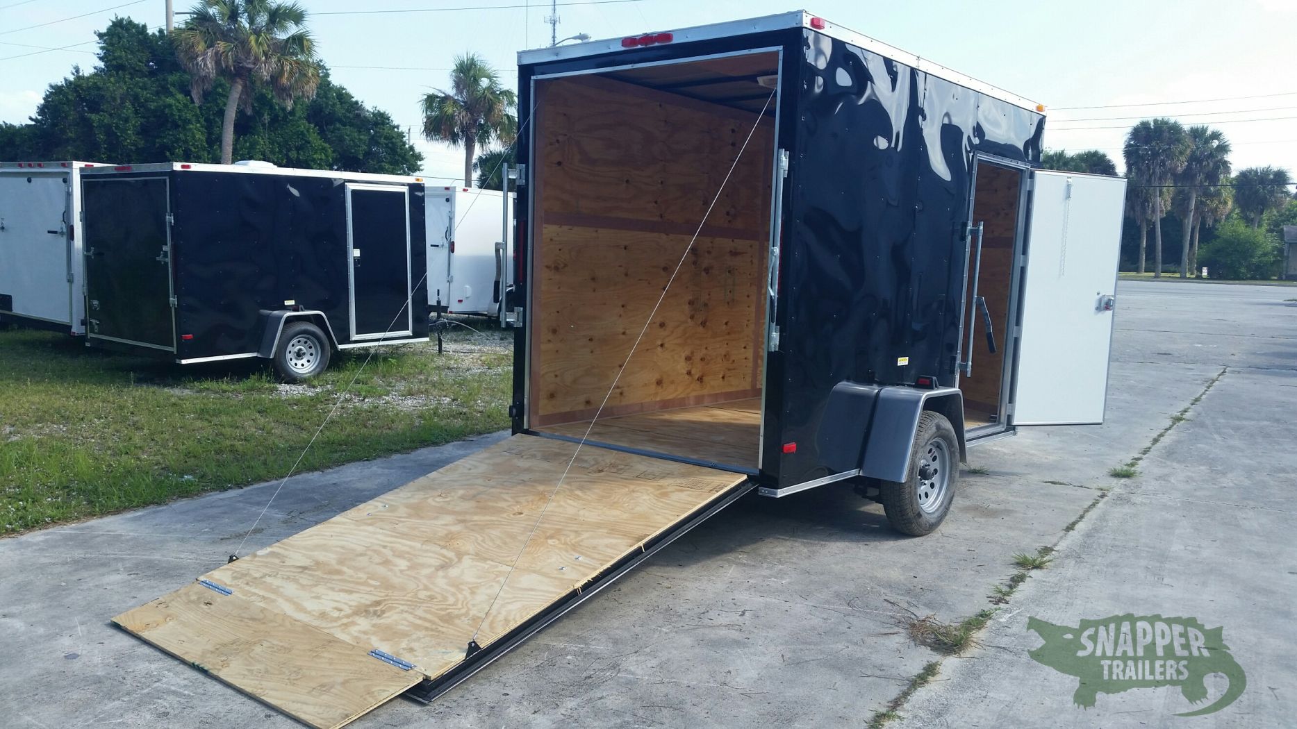 6x10 SA Trailer Black, Ramp, Side Door, Extra Height Snapper Trailers