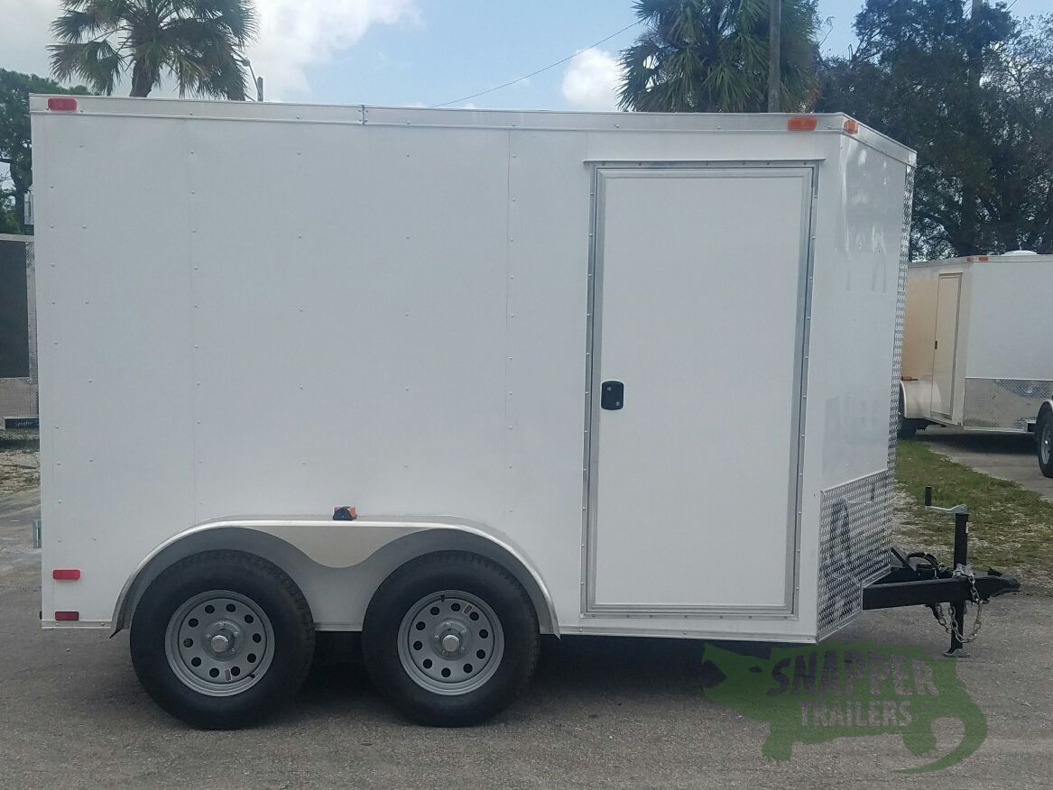 Quality Cargo 7x10 TA Trailer - White, Barn Doors, Side Door, Extra Height