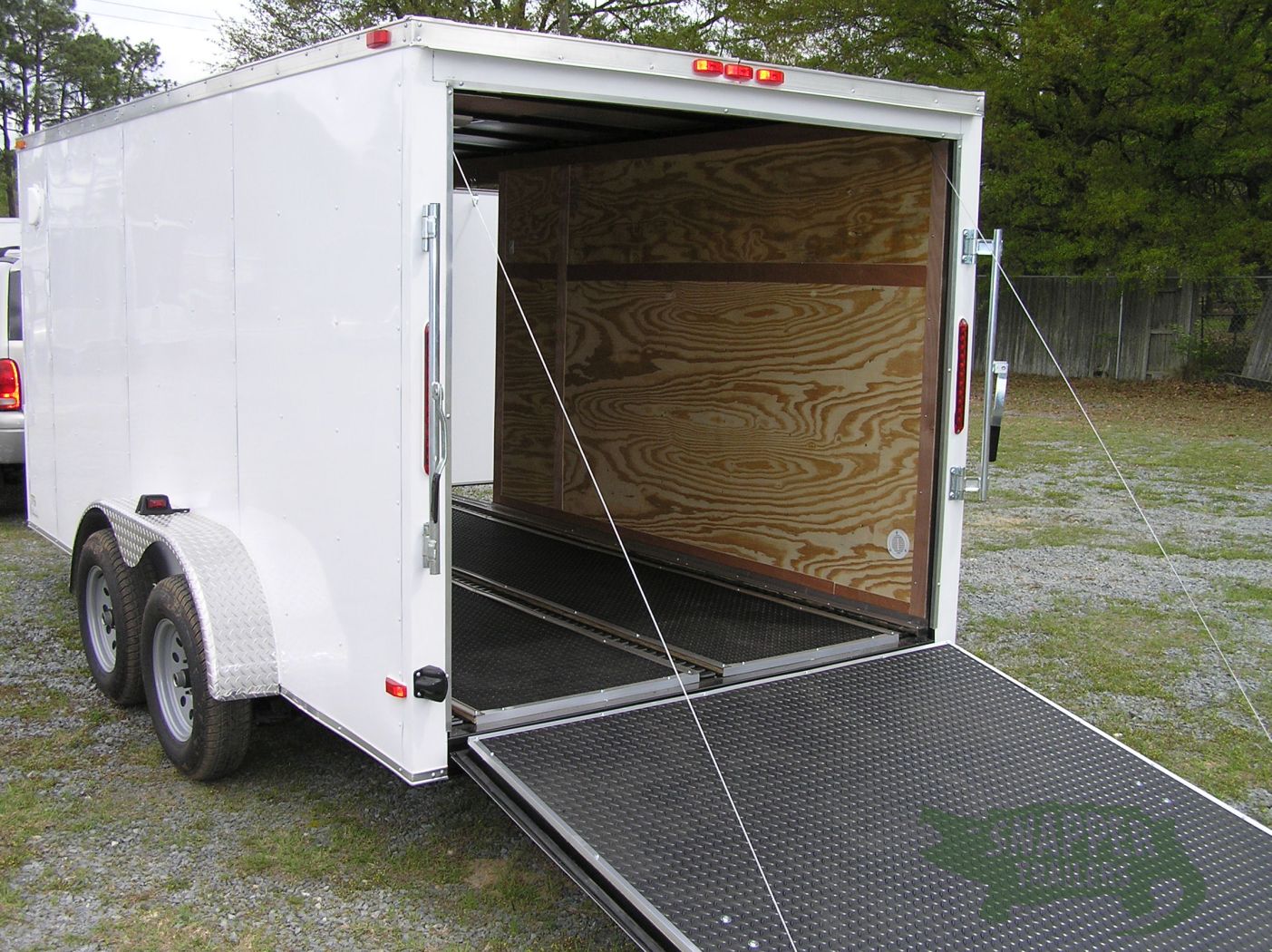 Custom 7x14 Ta Trailer White Ramp Side Door Rtp Flooring Side Vents E Track Led Lights Snapper Trailers
