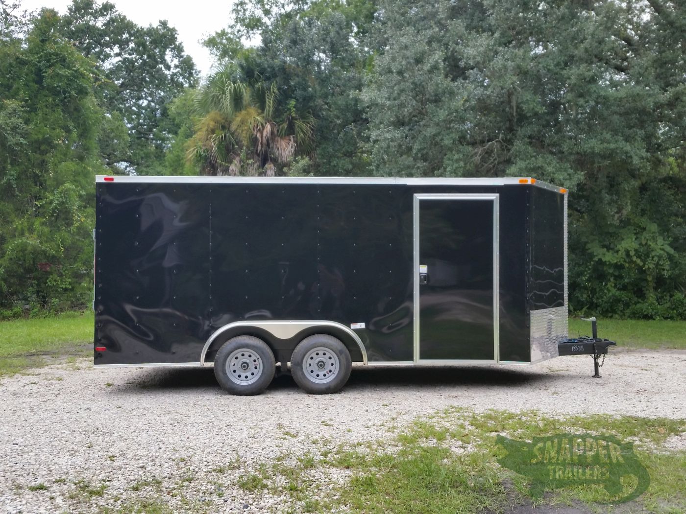 8.5×16 TA Trailer – Black, Ramp, Side Door – Snapper Trailers