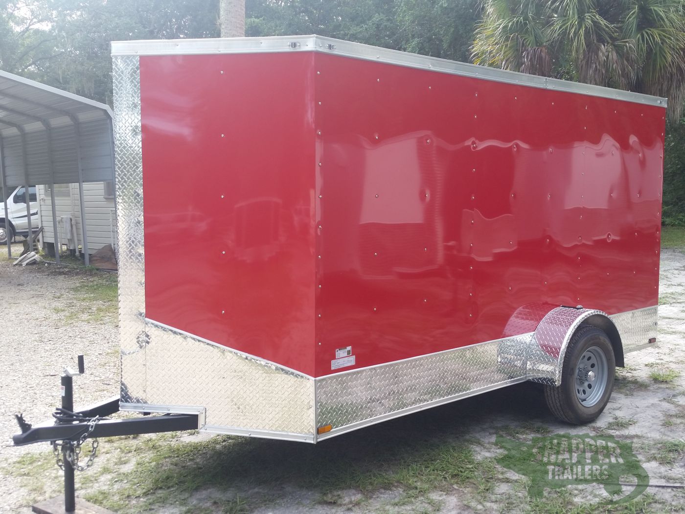 Quality Cargo 6x12 SA Trailer - Red, Ramp, Extra Height, Door in V-Nose - Image 3