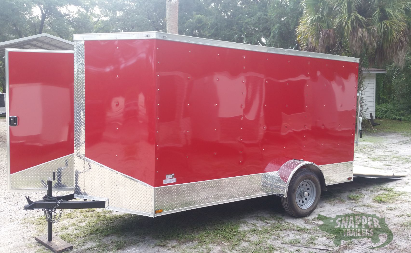Quality Cargo 6x12 SA Trailer - Red, Ramp, Extra Height, Door in V-Nose - Image 2