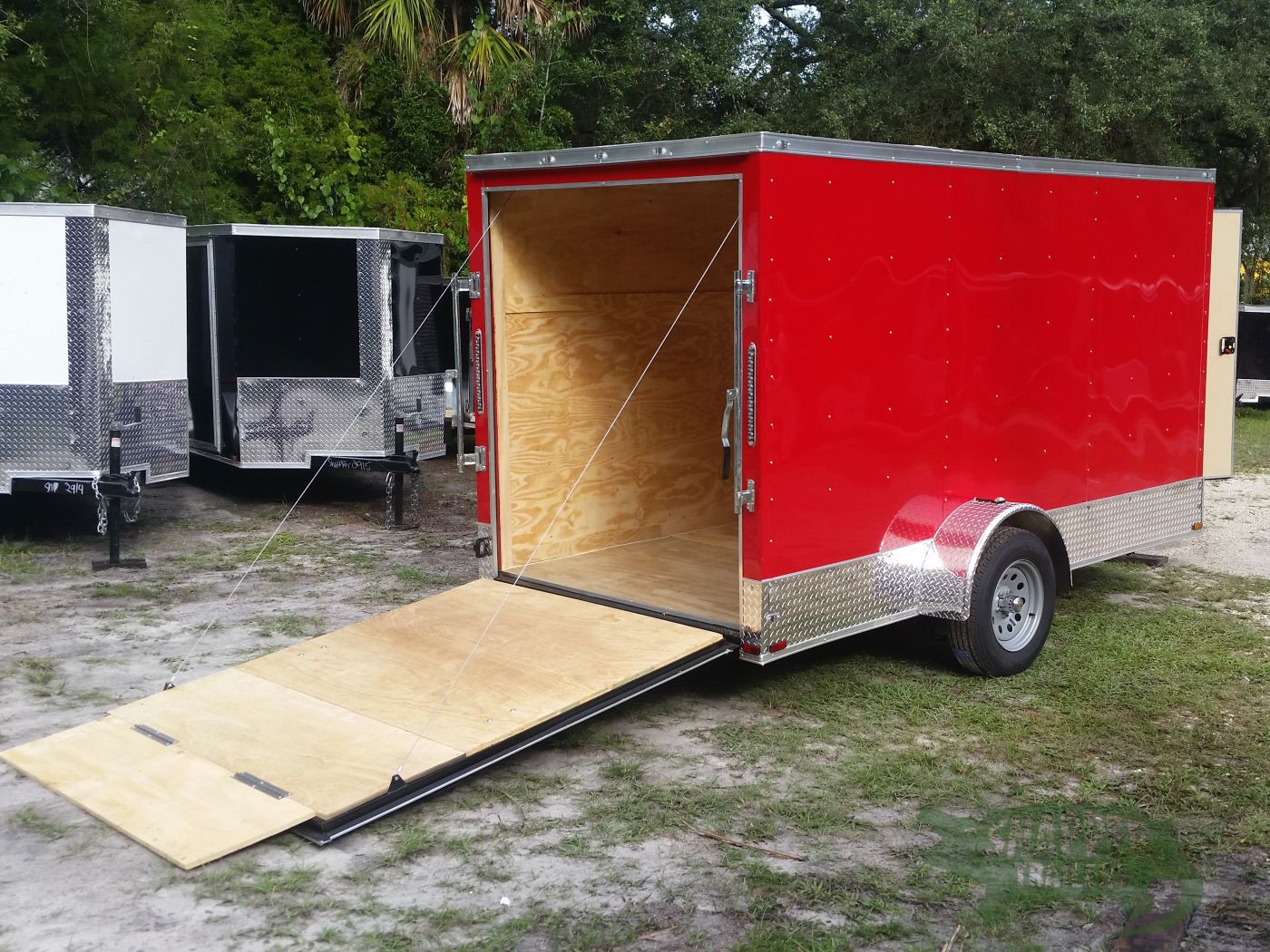 Quality Cargo 6x12 SA Trailer - Red, Ramp, Extra Height, Door in V-Nose - Image 9