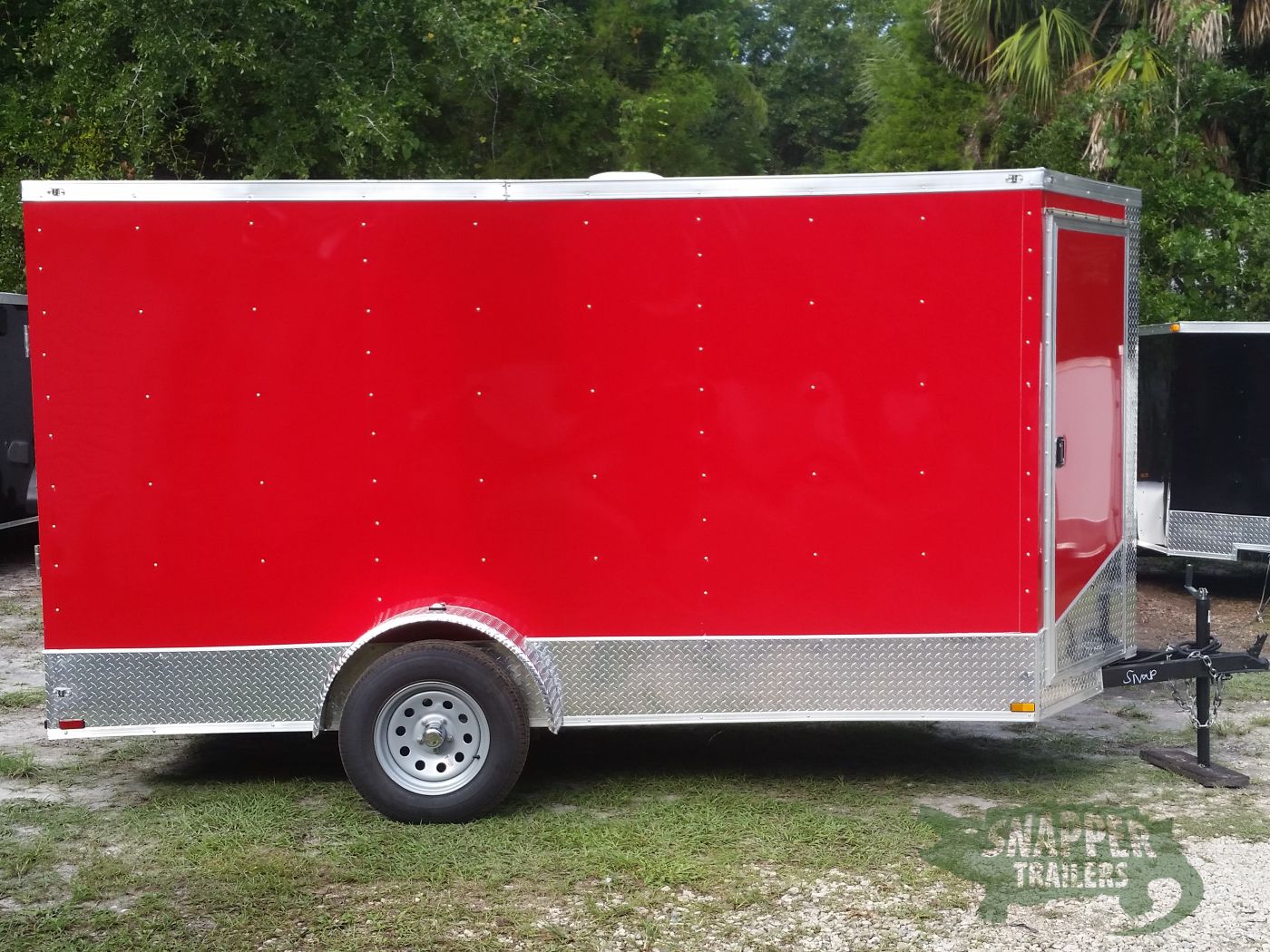Quality Cargo 6x12 SA Trailer - Red, Ramp, Extra Height, Door in V-Nose