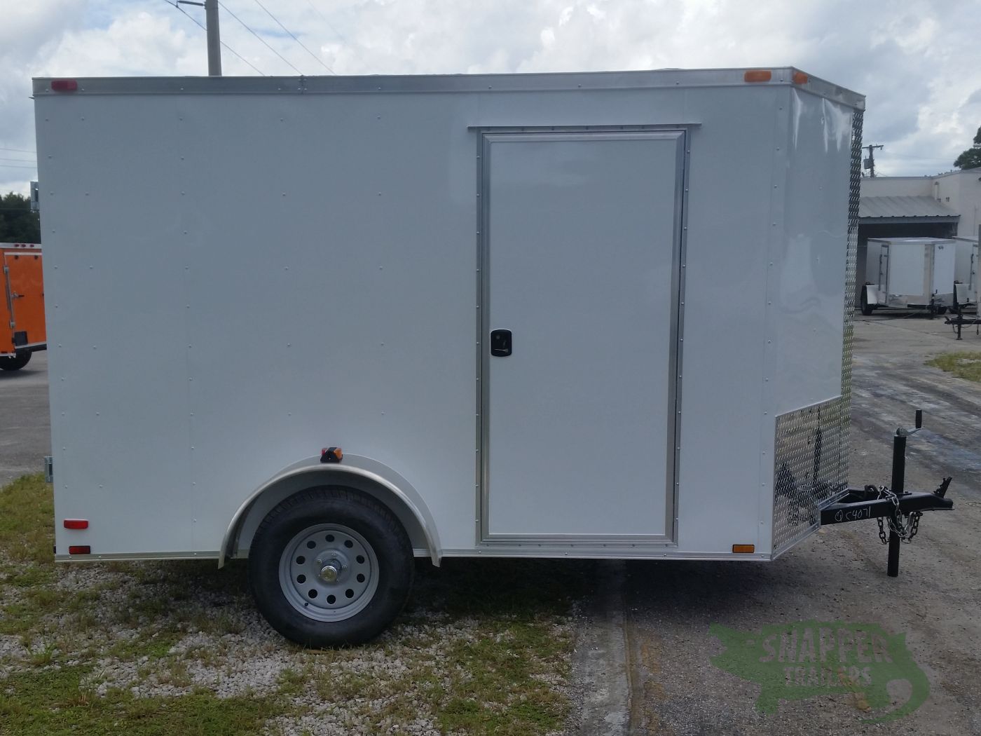 Quality Cargo 6x10 SA Trailer - White, Double Barn Doors, Side Door, Extra Height