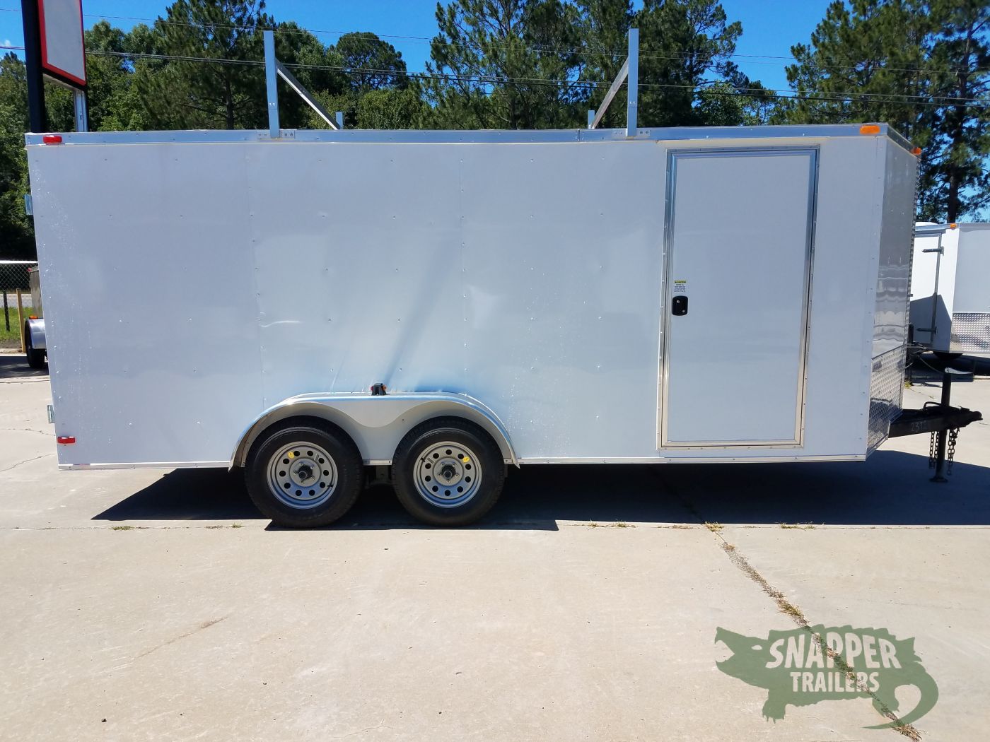 South Georgia Cargo 7x16 TA Trailer - White, Double Barn Doors, Side Door, Ladder Racks, Bias