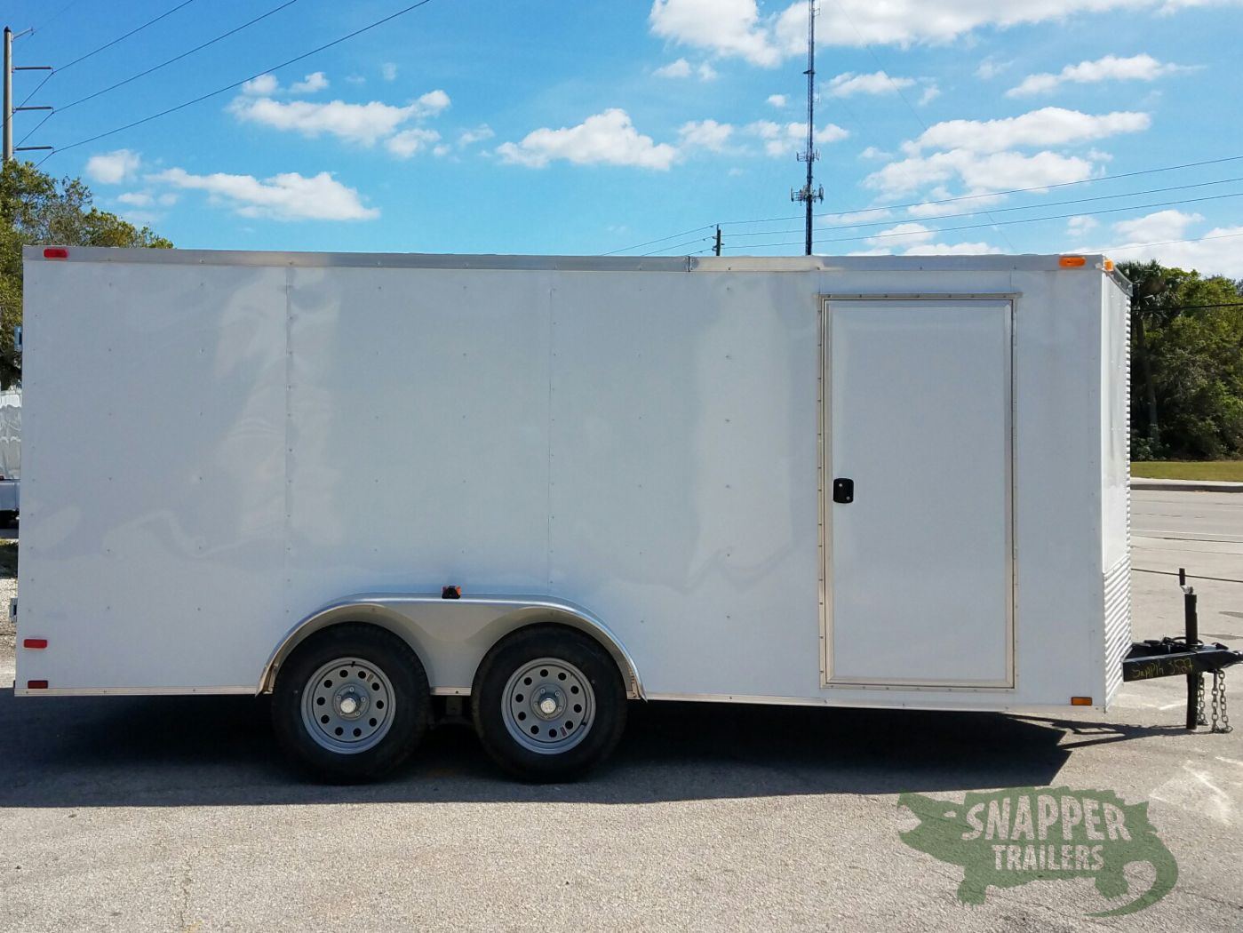 Quality Cargo 7x16 TA Trailer - White, Barn Doors, Side Door, Extra Height