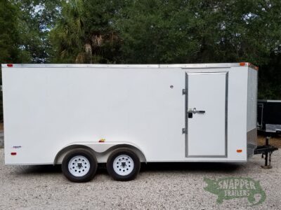 Freedom Trailers 7x16 TA Trailer - White, Double Doors, Side Door