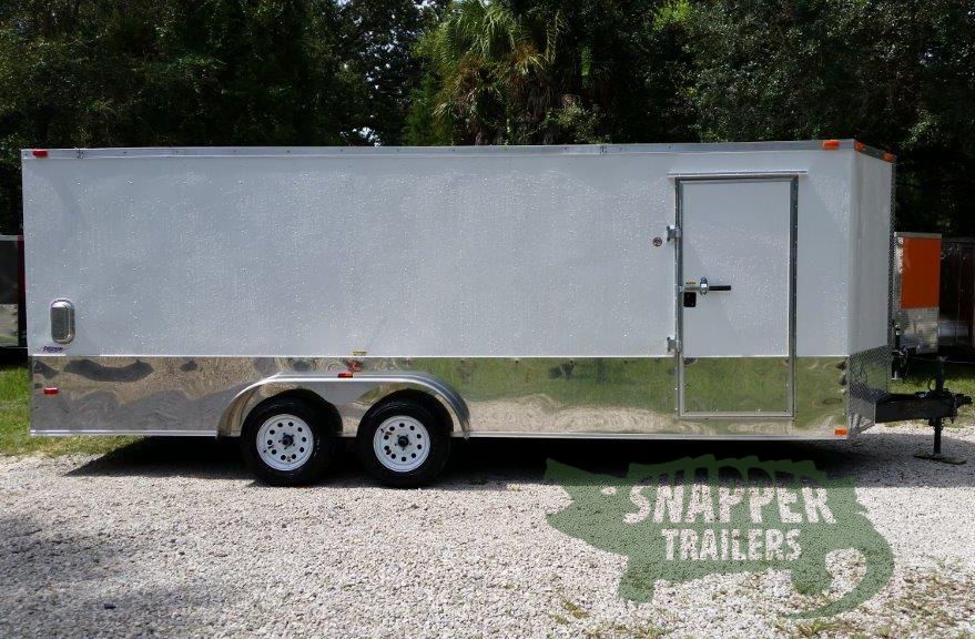 Freedom Trailers Custom 7x20 TA Trailer - White, Ramp, Side Door, Extra Height, E-Track, Side Vents, Aluminum Wrap