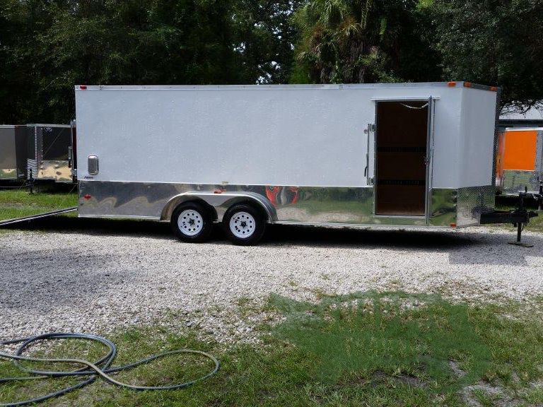 Freedom Trailers Custom 7x20 TA Trailer - White, Ramp, Side Door, Extra Height, E-Track, Side Vents, Aluminum Wrap - Image 7
