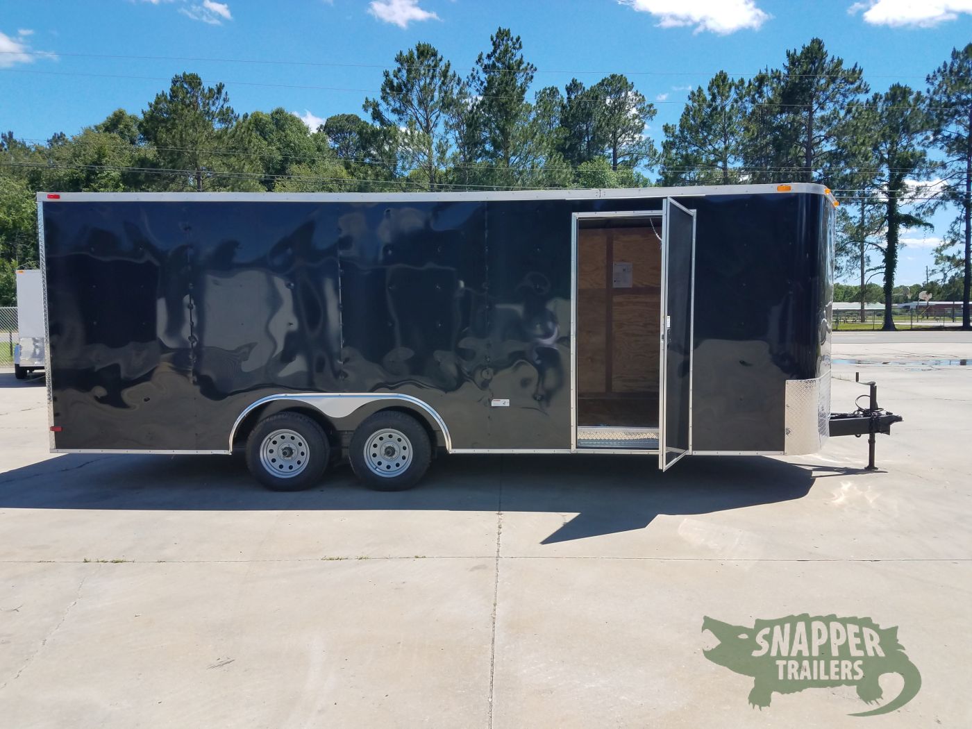 8.5x20 TA Trailer - Black, Ramp, Rounded V-Nose, Spare Mount with Spare - Snapper Trailers V Nose Enclosed Trailer Spare Tire Mount