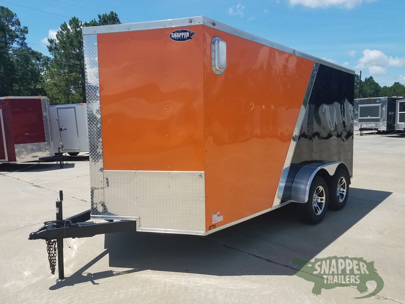 Quality Cargo 7x14 TA Trailer - Orange and Black, Ramp, Side Door, Extra Height, Side Vents and Mag Wheels - Image 2
