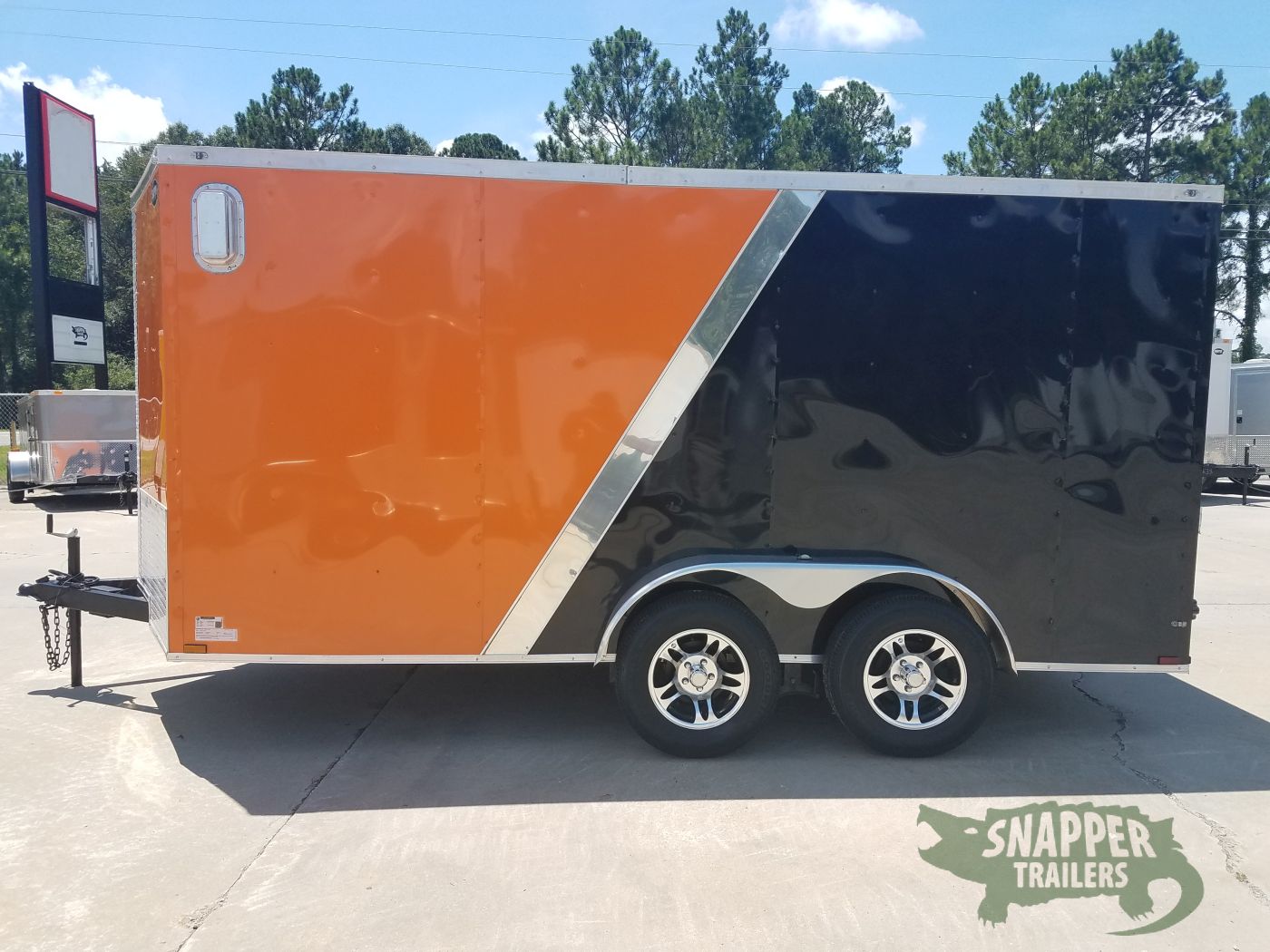 Quality Cargo 7x14 TA Trailer - Orange and Black, Ramp, Side Door, Extra Height, Side Vents and Mag Wheels - Image 3