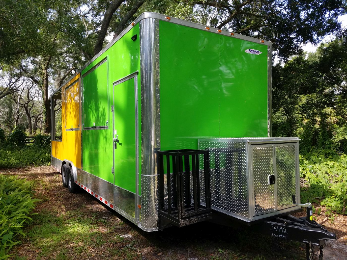 Freedom Trailers 8.5x28 TA Trailer - Lime GreenYellow, Side Door, 5K Axles, D-Rings, Porch, Extra Height, Electrical, Concession, Finished Interior, Much More - Image 5