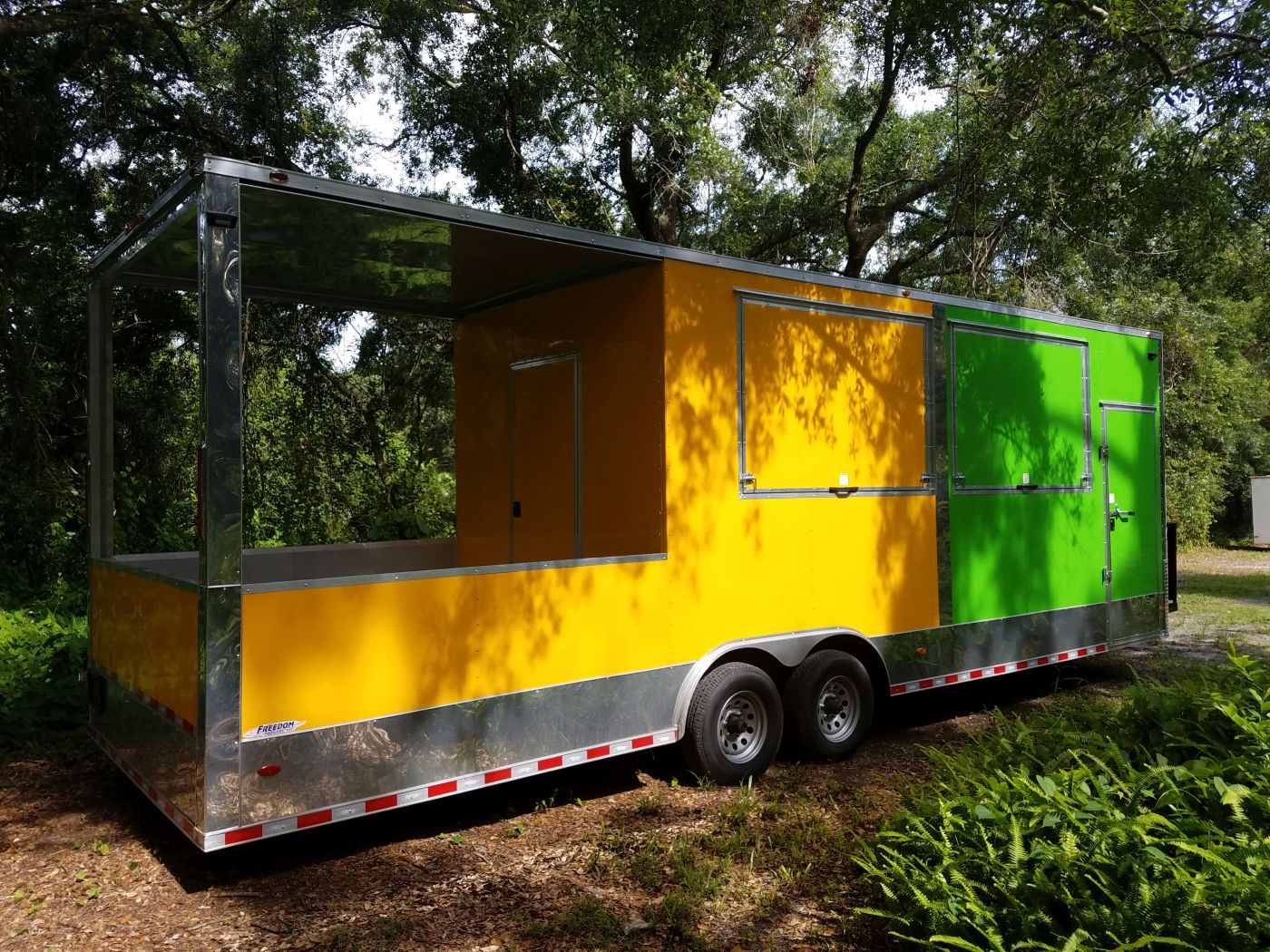 Freedom Trailers 8.5x28 TA Trailer - Lime GreenYellow, Side Door, 5K Axles, D-Rings, Porch, Extra Height, Electrical, Concession, Finished Interior, Much More - Image 3